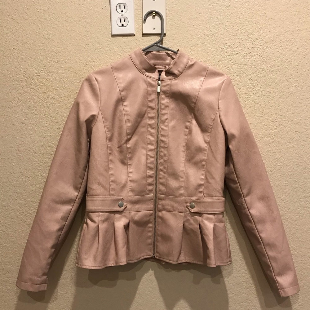 Baccini faux leather dusty pink jacket NWT
